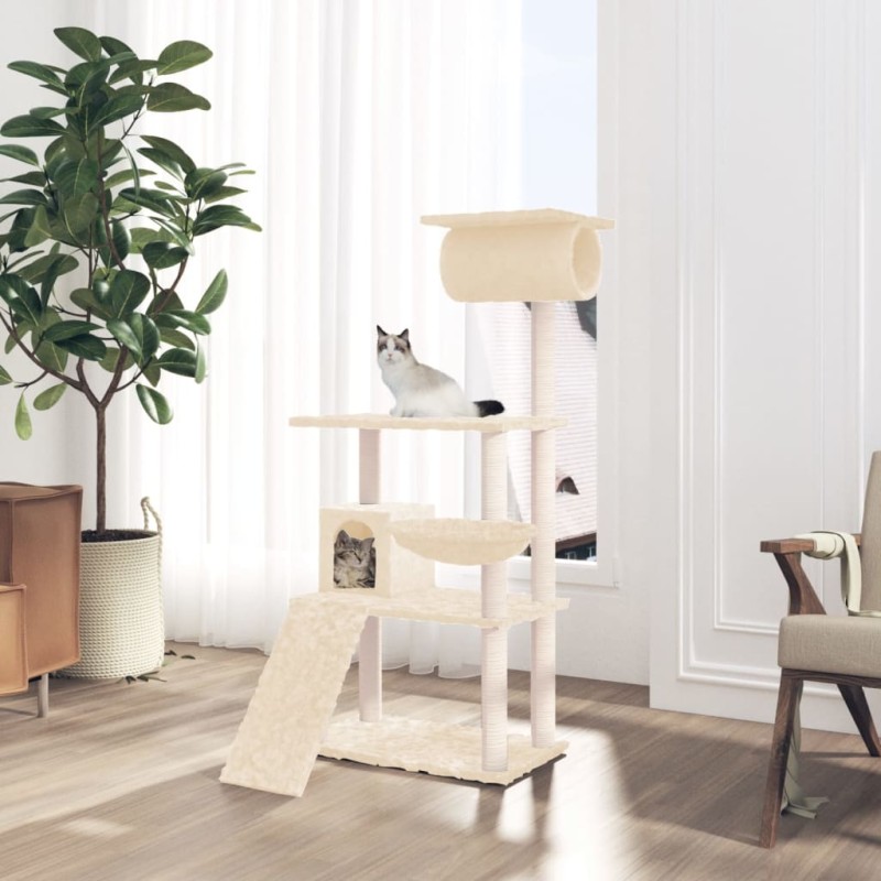 Árvore p/ gatos c/ postes arranhadores sisal 131 cm cor creme-Móveis para gatos-Home Retail