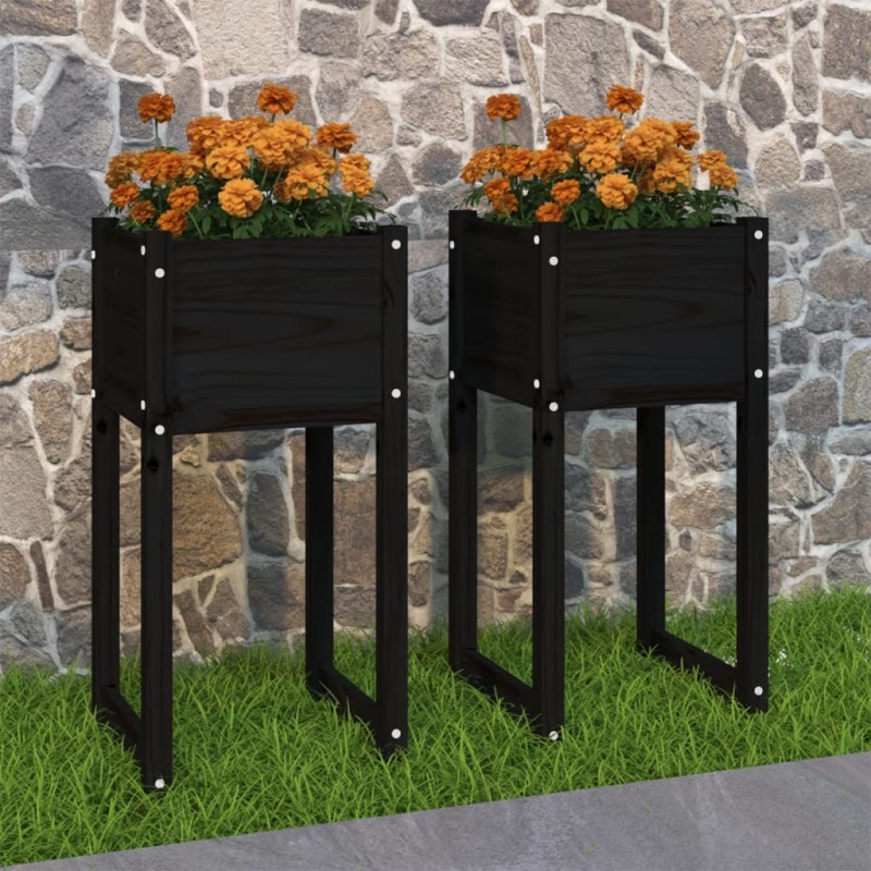 Vasos/floreiras 2 pcs 40x40x81 cm pinho maciço preto-Vasos e floreiras-Home Retail