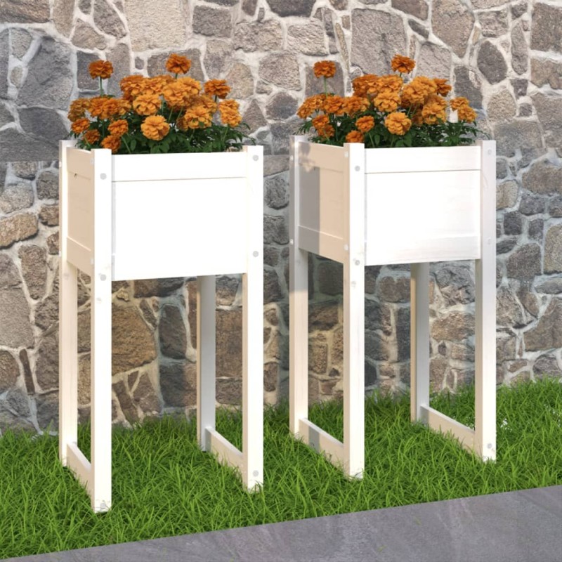 Vasos/floreiras 2 pcs 40x40x81 cm pinho maciço branco-Vasos e floreiras-Home Retail