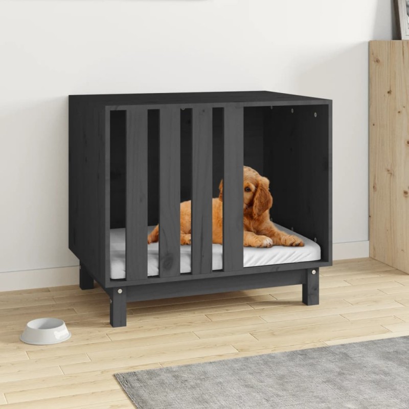 Casota para cães 70x50x62 cm madeira de pinho maciça cinzento-Casotas para cães-Home Retail