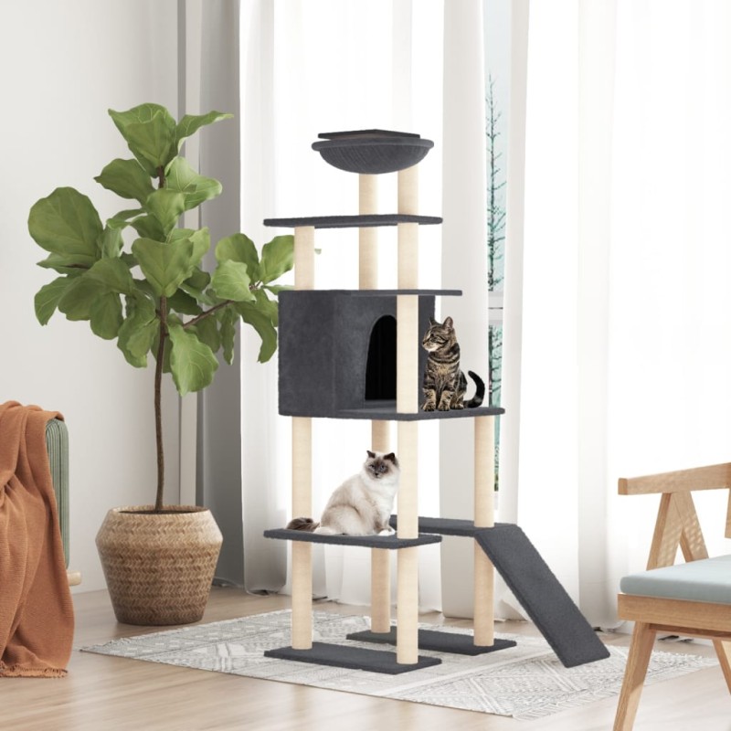 Árvore p/ gatos c/ postes arranhadores sisal 166cm cinza-escuro-Móveis para gatos-Home Retail