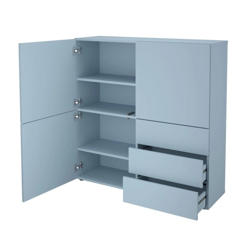 FMD Armário com 3 gavetas e 3 portas 99x31,5x101,2 cm azul-Móvel de Gavetas-Home Retail