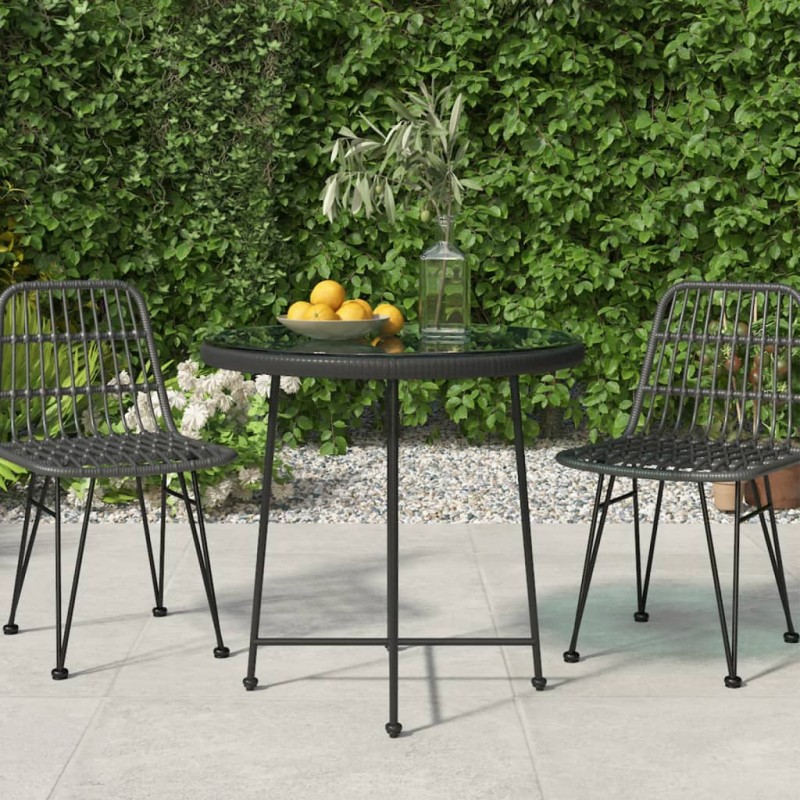 Mesa de jantar Ø80 cm   vidro temperado e aço preto-Mesas de jardim-Home Retail