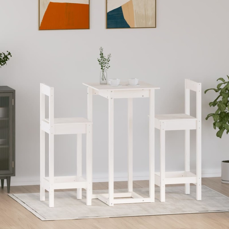 3 pcs conjunto de bar pinho maciço branco-Conjuntos de móveis para cozinha e sala de jantar-Home Retail