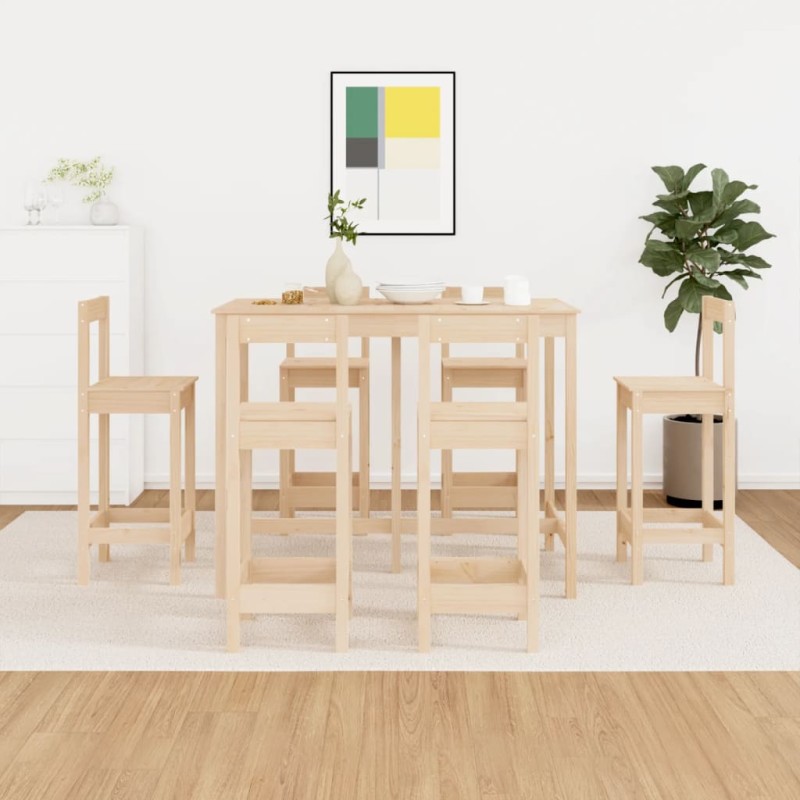 7 pcs conjunto de bar pinho maciço-Conjuntos de móveis para cozinha e sala de jantar-Home Retail