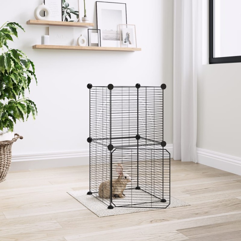 Gaiola p/ animais de 8 painéis c/ porta 35x35 cm aço preto-Casotas e gaiolas para animais pequenos-Home Retail