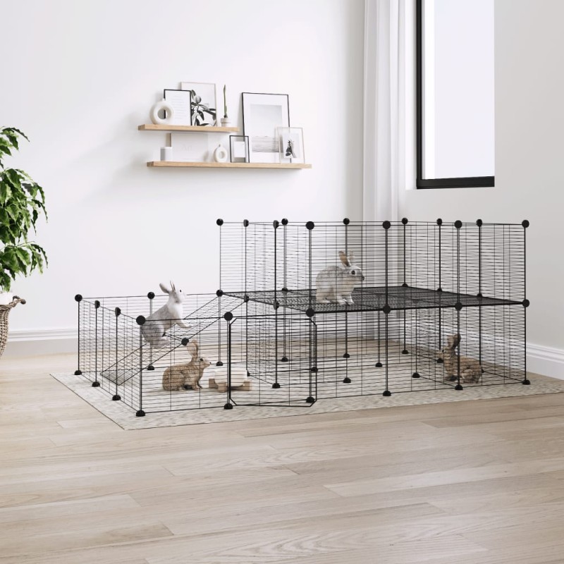 Gaiola p/ animais de 44 painéis c/ porta 35x35 cm aço preto-Casotas e gaiolas para animais pequenos-Home Retail