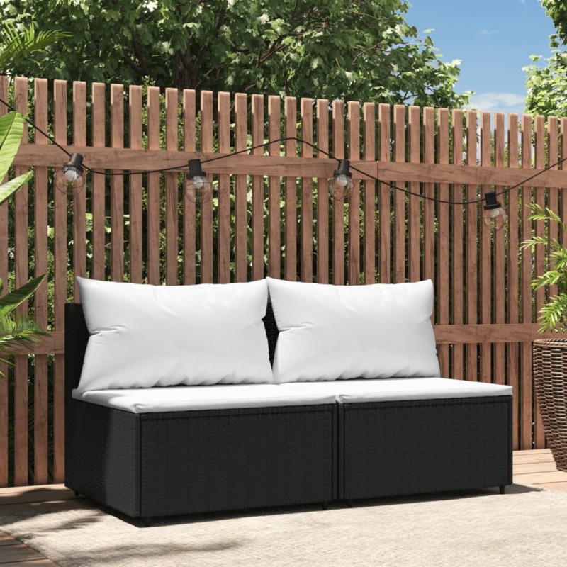 Sofás de centro p/ jardim c/ almofadões 2 pcs vime PE preto-Sofás para exterior-Home Retail