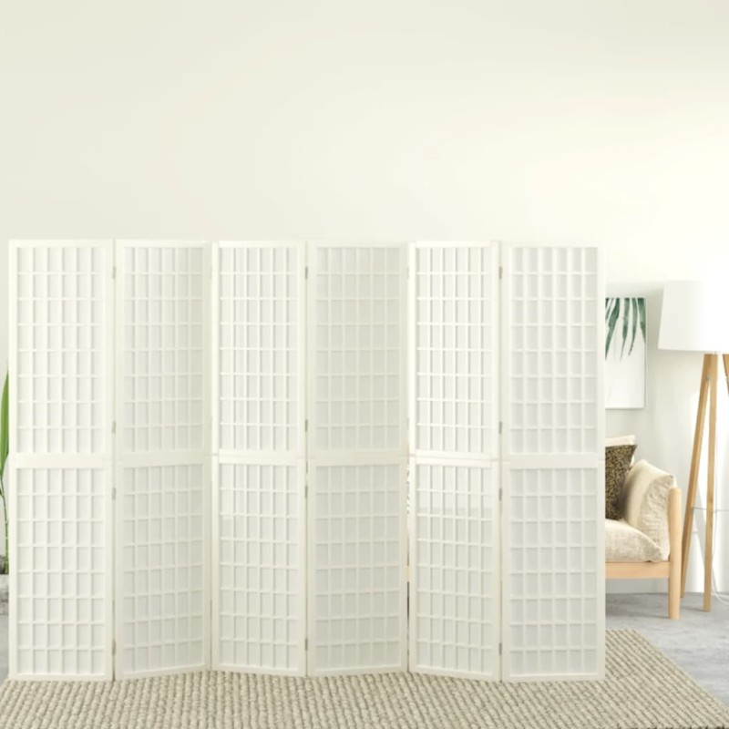 Biombo dobrável com 6 painéis estilo japonês 240x170 cm branco-Biombos-Home Retail