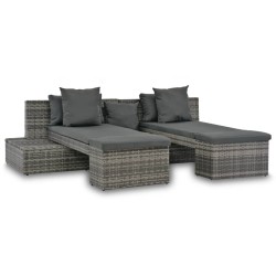 Conjunto lounge de jardim c/ almofadões 4 pcs vime PE cinzento