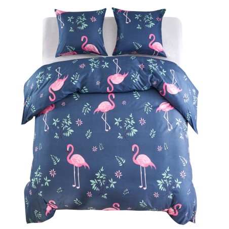 Conjunto capa edredão 200x200/80x80cm flamingo azul/rosa