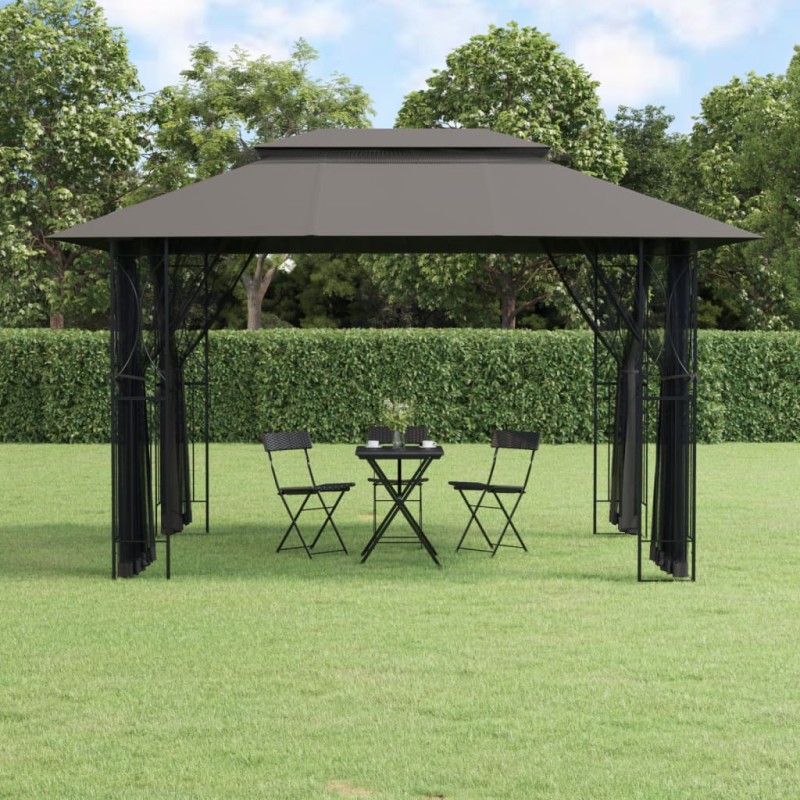 Gazebo com paredes laterais 400x300x270 cm aço antracite-Toldos e gazebos-Home Retail