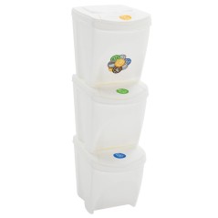 Caixotes do lixo empilháveis 3 pcs 75 L polipropileno branco