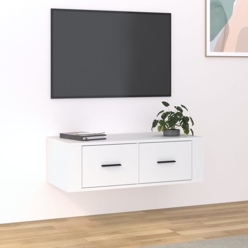 Móvel de TV suspenso 80x36x25 cm derivados de madeira branco-Móveis de TV-Home Retail