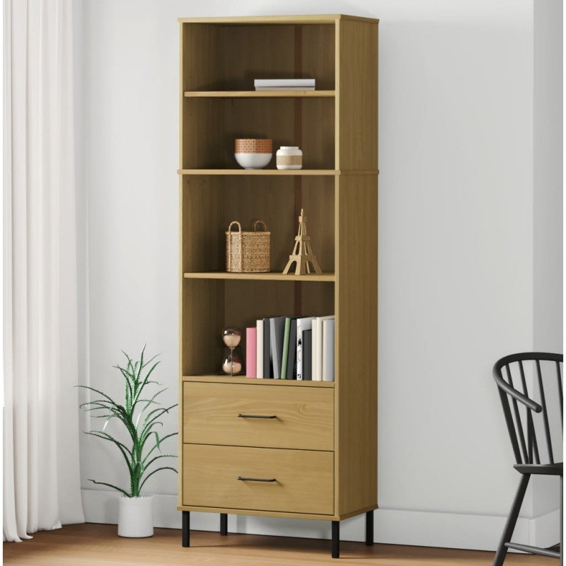 Estante c/ 2 gavetas 60x35x180 cm madeira maciça OSLO castanho-Estantes para livros-Home Retail