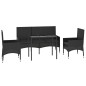 4 pcs conjunto lounge de jardim c/ almofadões vime PE preto