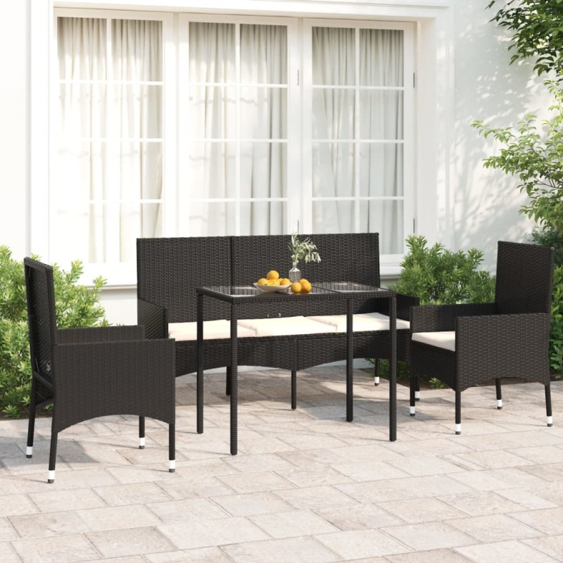 4 pcs conjunto lounge de jardim c/ almofadões vime PE preto-Conjuntos de jardim-Home Retail