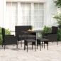 6 pcs conjunto lounge de jardim c/ almofadões vime PE preto