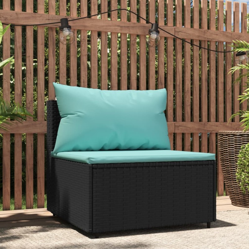 Sofá de centro para jardim com almofadões vime PE preto-Sofás para exterior-Home Retail