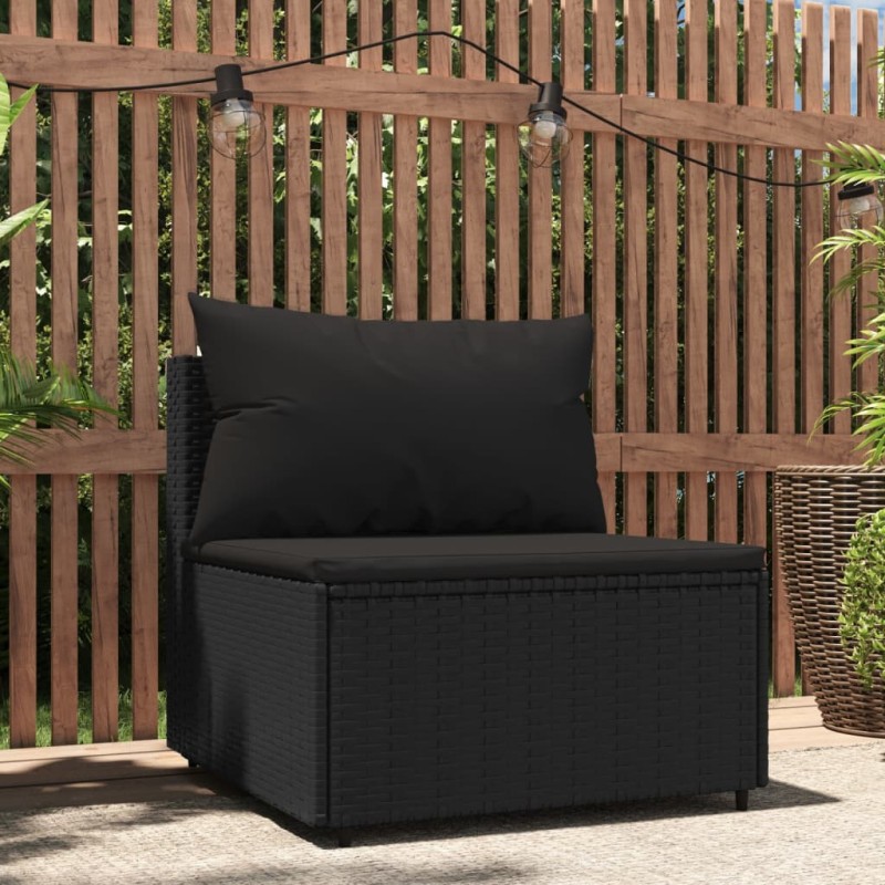 Sofá de centro para jardim com almofadões vime PE preto-Sofás para exterior-Home Retail