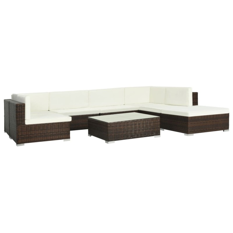 8 pcs conjunto lounge jardim c/ almofadões vime PE castanho-Conjuntos de jardim-Home Retail