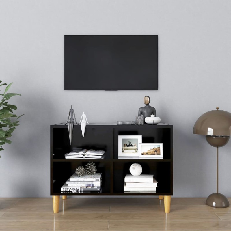 Móvel de TV c/ pernas de madeira maciça 69,5x30x50 cm preto-Móveis de TV-Home Retail