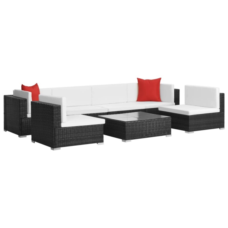 7 pcs conjunto lounge de jardim c/ almofadões vime PE preto-Conjuntos de jardim-Home Retail