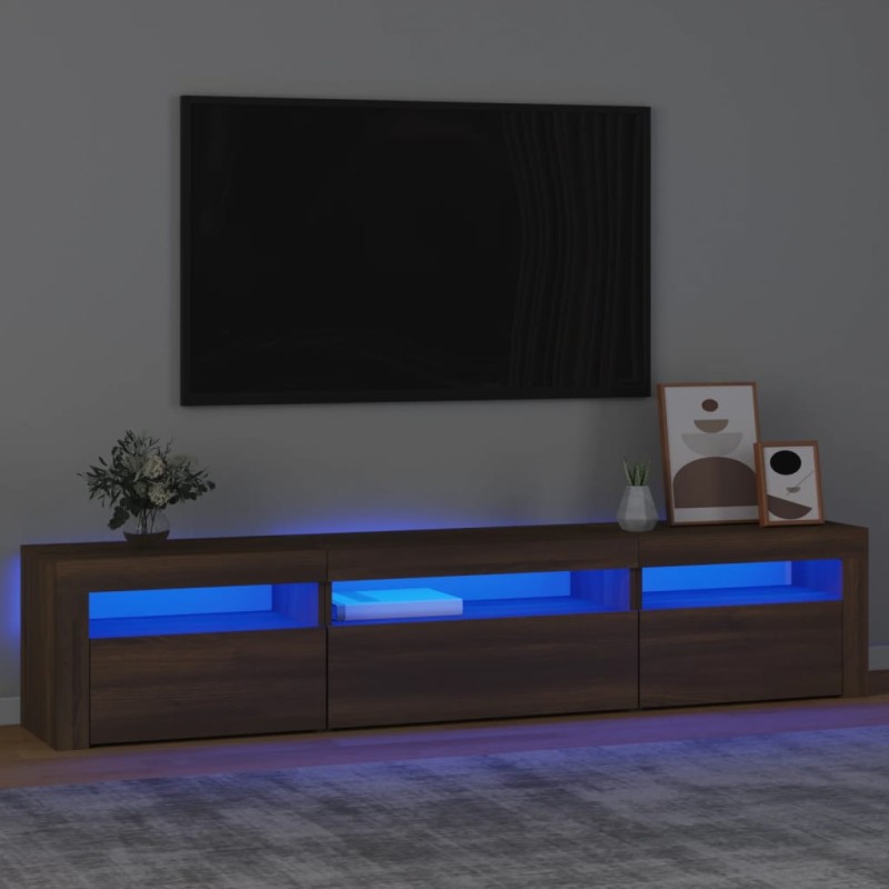 Móvel de TV com luzes LED 195x35x40 cm Carvalho Marrom-Móveis de TV-Home Retail