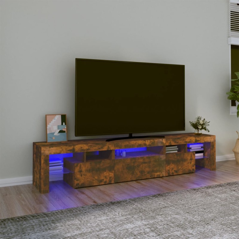 Móvel de TV com luzes LED 200x36,5x40 cm carvalho fumado-Móveis de TV-Home Retail