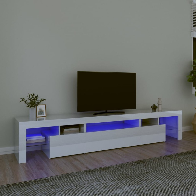 Móvel de TV com luzes LED 215x36,5x40 cm branco brilhante-Móveis de TV-Home Retail