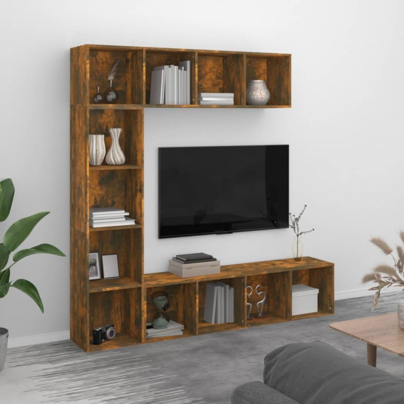 3 pcs conjunto estante/móvel TV 180x30x180 cm carvalho fumado-Estantes para livros-Home Retail