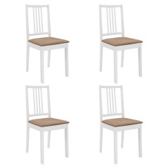 Cadeiras de jantar com almofadões 4 pcs madeira maciça branco