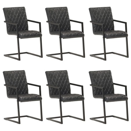 Cadeiras de jantar cantilever 6 pcs couro genuíno preto