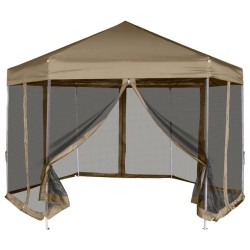 Tenda pop-up hexágono c/paredes 3,6x3,1m 220g/m² cinza-castanho