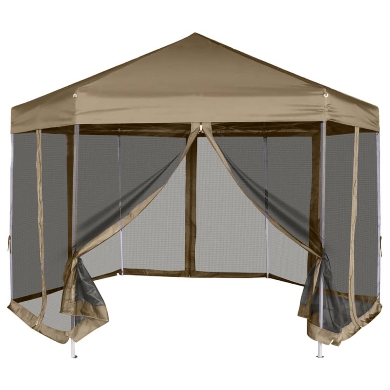 Tenda pop-up hexágono c/paredes 3,6x3,1m 220g/m² cinza-castanho-Toldos e gazebos-Home Retail