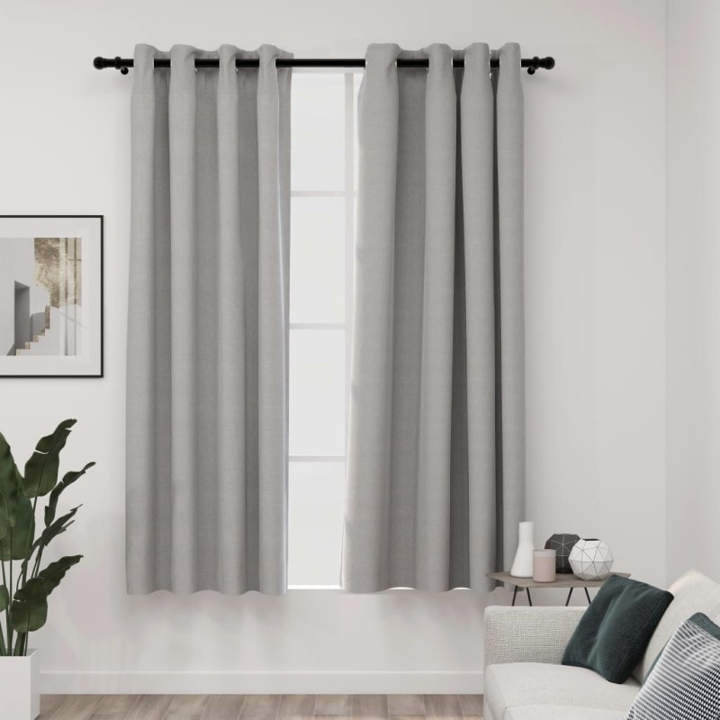 Cortinas opacas aspeto linho c/ ilhós 2 pcs 140x175 cm cinzento-Persianas e cortinas-Home Retail