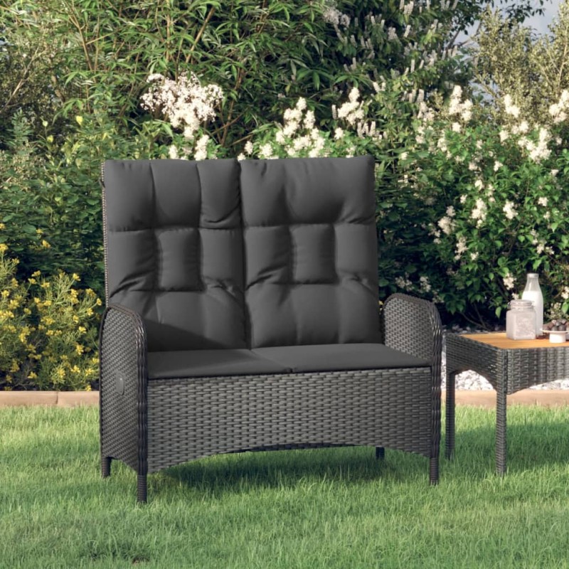 Banco de jardim reclinável com almofadões 107 cm vime PE preto-Bancos de jardim-Home Retail