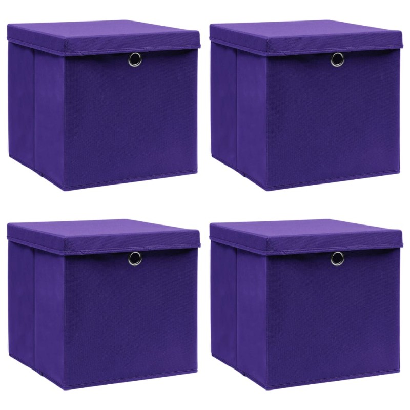 Caixas de arrumação com tampas 4 pcs 32x32x32 cm tecido roxo-Cestos para complementos-Home Retail