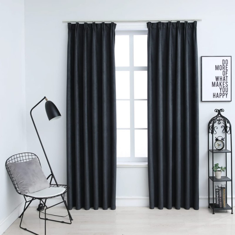 Cortinas blackout com ganchos 2 pcs 140x225 cm antracite-Persianas e cortinas-Home Retail