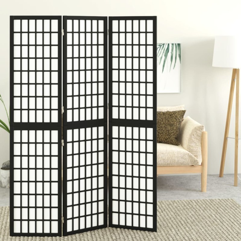 Biombo dobrável com 3 painéis estilo japonês 120x170 cm preto-Biombos-Home Retail