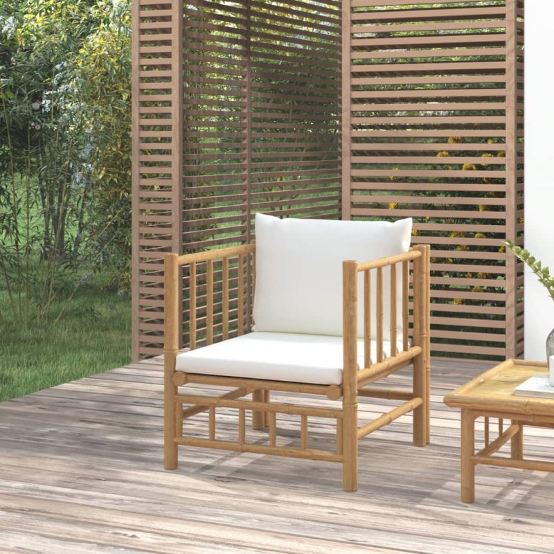 Sofá de jardim bambu com almofadões branco nata-Unidades de sofá com módulos externos-Home Retail