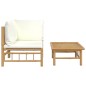 2 pcs conjunto lounge de jardim bambu c/ almofadões branco nata