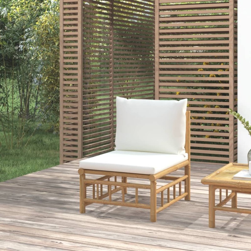 Sofá de centro de jardim bambu com almofadões branco nata-Unidades de sofá com módulos externos-Home Retail