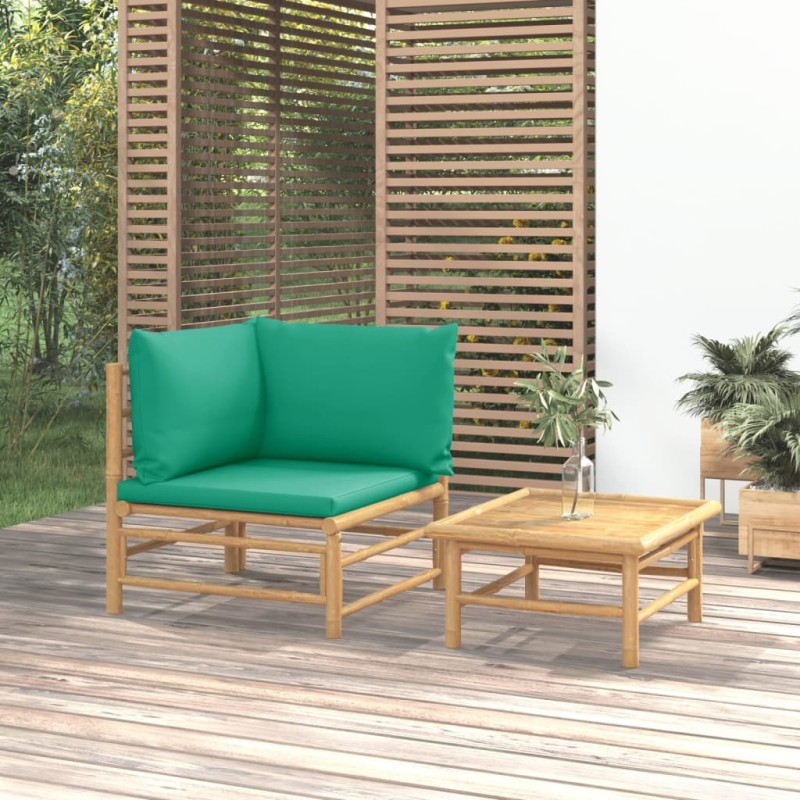 2 pcs conjunto lounge de jardim bambu c/ almofadões verdes-Unidades de sofá com módulos externos-Home Retail