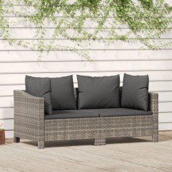 2 pcs conjunto lounge de jardim c/ almofadões vime PE cinzento