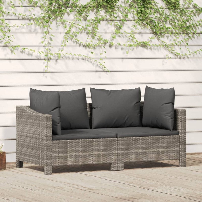 2 pcs conjunto lounge de jardim c/ almofadões vime PE cinzento-Conjuntos de jardim-Home Retail