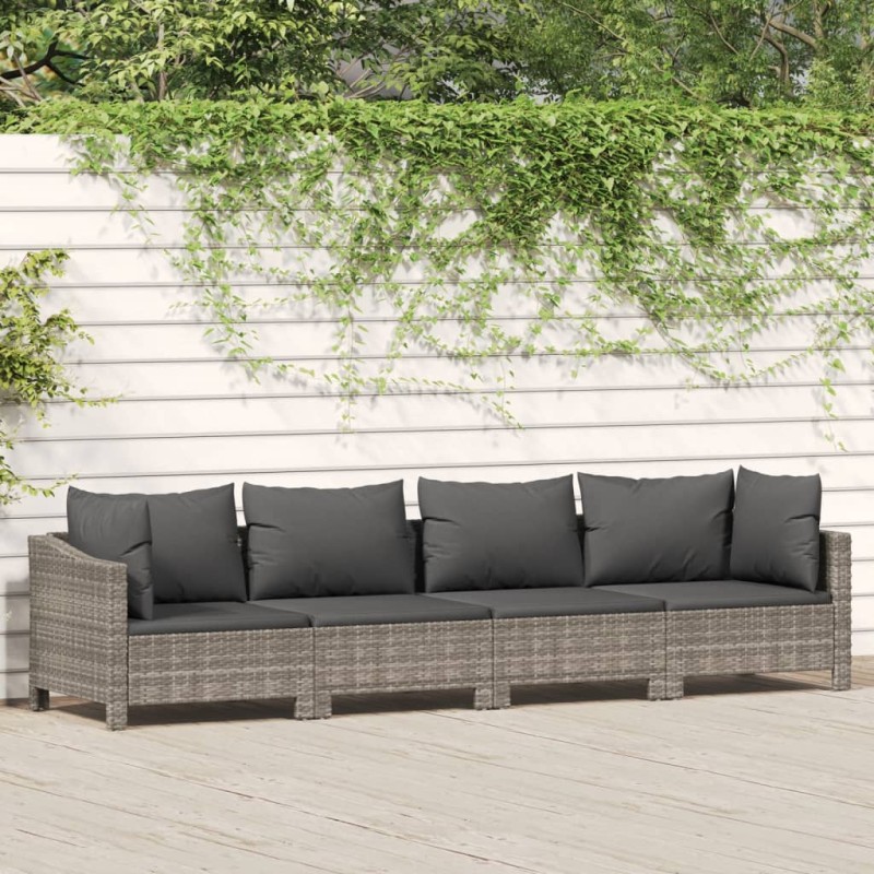 4 pcs conjunto lounge de jardim c/ almofadões vime PE cinzento-Conjuntos de jardim-Home Retail