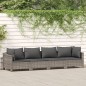 4 pcs conjunto lounge de jardim c/ almofadões vime PE cinzento