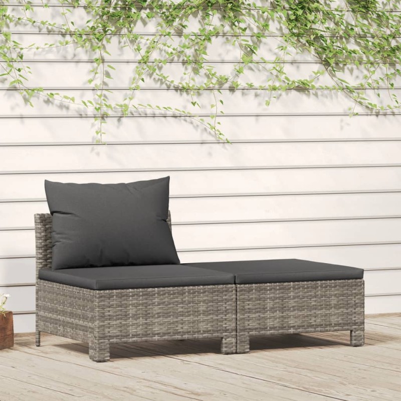 2 pcs conjunto lounge de jardim c/ almofadões vime PE cinzento-Conjuntos de jardim-Home Retail