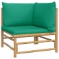 7 pcs conjunto lounge de jardim bambu c/ almofadões verdes